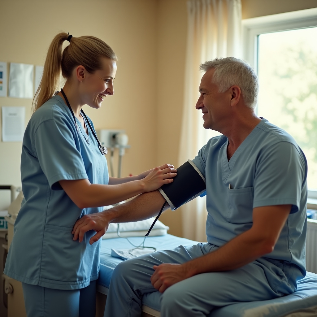 Nurse preparing a patient for a comprehensive health check-up examination